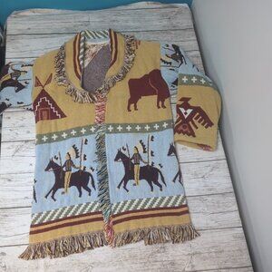 Clair Designs Lew Magram Sweater OS Vintage Western Native Art Tapestry Cardigan